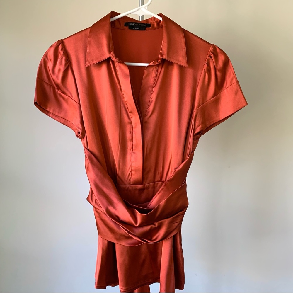 BCBGMAXAZRIA Silk Short Sleeve Top S